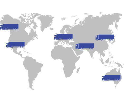 a map with trucks indicating delivery areas